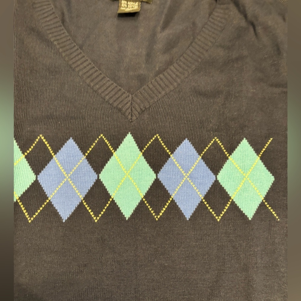 New York & Company Navy Argyle V-Neck Sweater - Picture 6 of 7